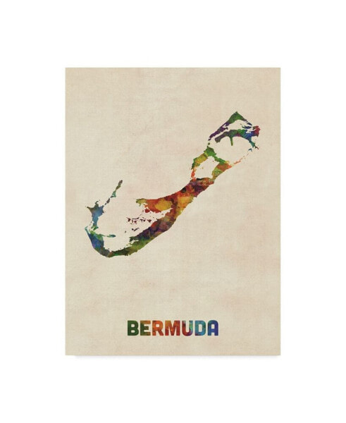 Michael Tompsett Bermuda Watercolor Map Canvas Art - 20" x 25"