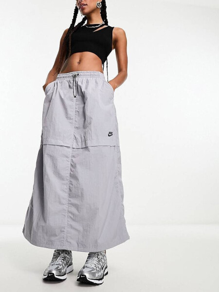 Nike Sport Utility woven cargo maxi skirt in pewter grey