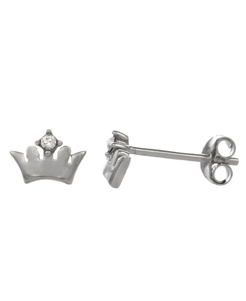 Women's Sterling Silver Crown Stud Earrings with Crystal Stone Accent