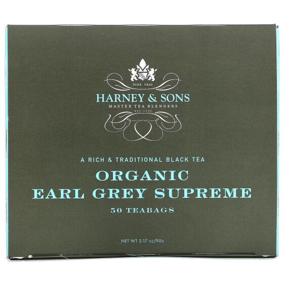 Black Tea, Organic Earl Grey Supreme, 50 Tea Bags, 3.17 oz (90 g)