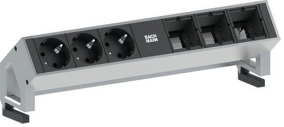 Удлинитель BACHMANN 3x Schuko 3x Custom Modules - 3 AC outlet(s) - Type F - Aluminium - Plastic - Black - Stainless steel - Aluminium - Plastic