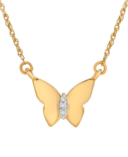 Diamond Accent Butterfly 17" Pendant Necklace in 14k Yellow, White or Rose Gold, Created for Macy's