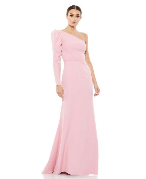 Women's Ieena One Shoulder Puff Sleeve Crepe Gown