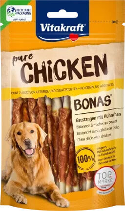 Kausnack Hund mit Huhn, Bonas Kaustangen pure chicken, Adult, 80 g