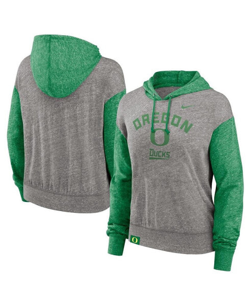 Women's Heather Gray/Green Oregon Ducks Blitz Color Block Legacy Pullover Hoodie