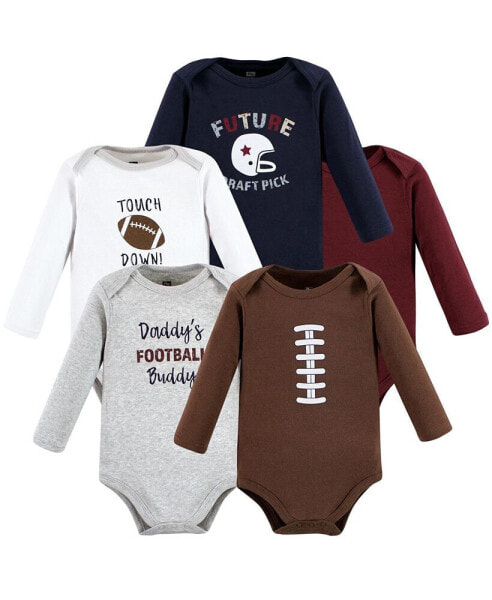 Baby Boys Cotton Long-Sleeve Bodysuits, Football Buddy, 5-Pack