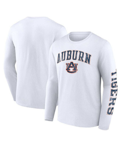 Men's White Auburn Tigers Distressed Arch Over Logo Long Sleeve T-shirt