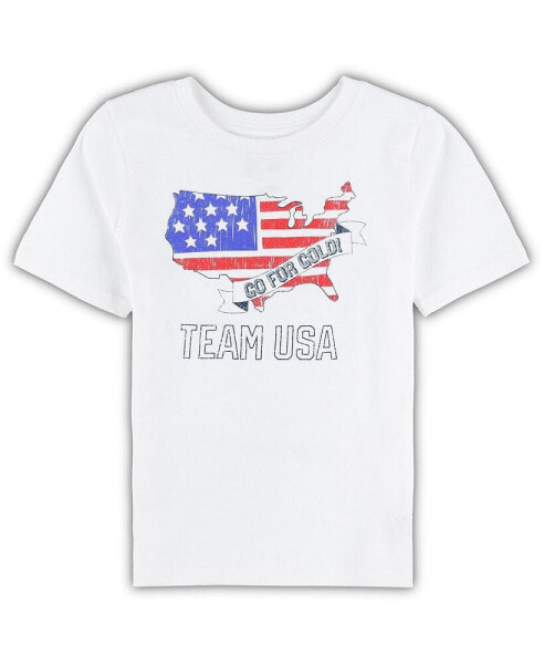 Little Boys and Girls White Distressed Team USA Go For Gold T-shirt