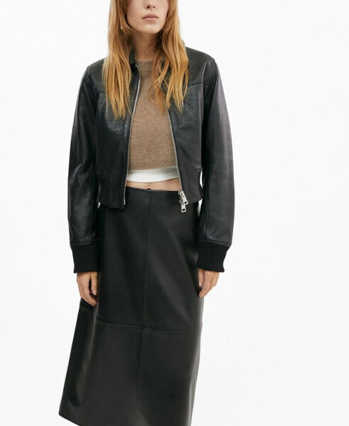 Women's Leather Midi Skirt