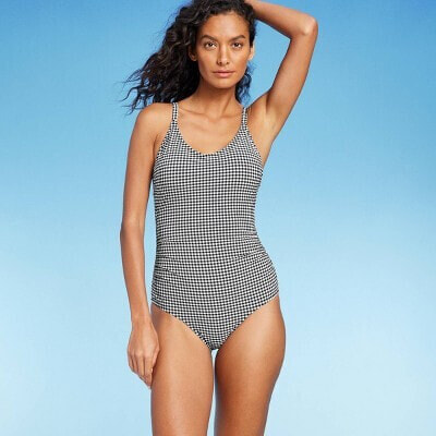 Women's Textured Gingham Ruched Full Coverage One Piece Swimsuit - Kona Sol