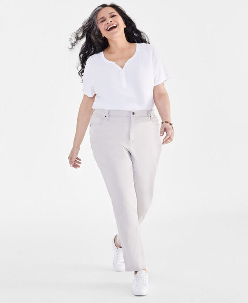 Plus Size High Rise Natural Straight-Leg Pants, Created for Macy's