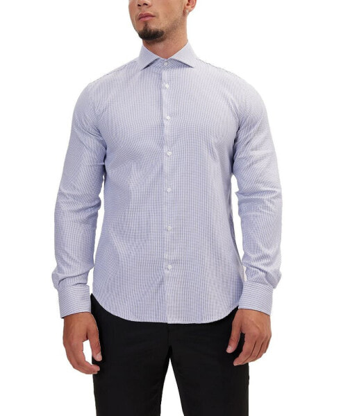 Men's Modern Spread Collar Textured Fitted Shirt