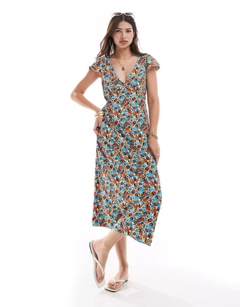 Brave Soul floral v neck midi dress