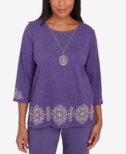 Petite Charm School Embroidered Medallion Necklace Top