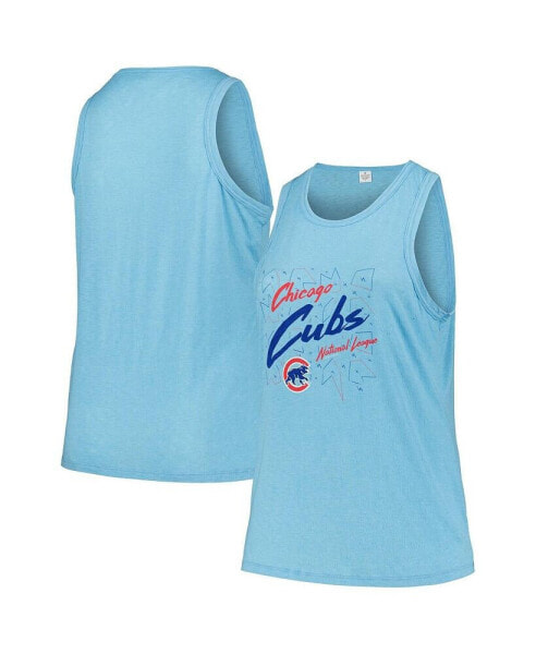 Women's Light Blue Chicago Cubs Plus Size Curvy High Neck Tri-Blend Tank Top