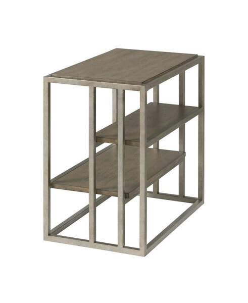 Metal Frame Wood Living Room Chairside Table with Shelf