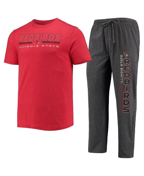 Men's Heathered Charcoal, Red Illinois State Redbirds Meter T-shirt and Pants Sleep Set