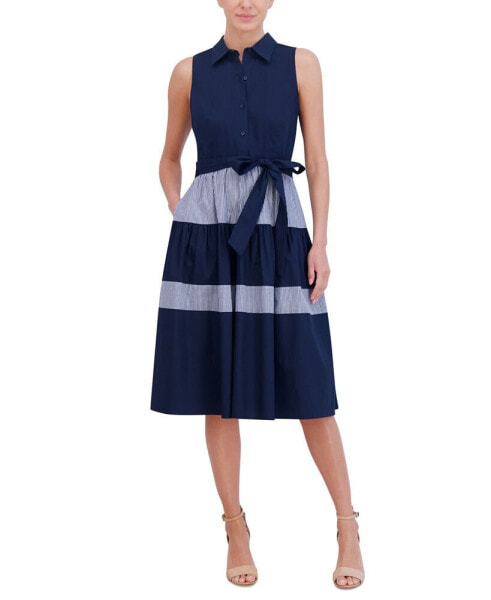 Women's Colorblocked Tiered Shirtdress