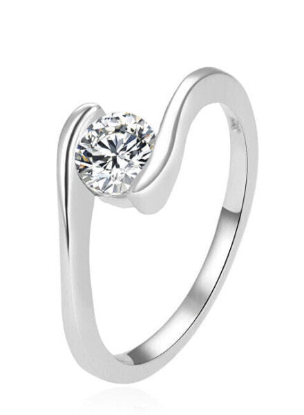 Elegant silver ring with clear zircon AGG367