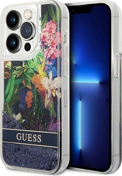 Guess Etui Guess GUHCP14XLFLSB Apple iPhone 14 Pro Max niebieski/blue hardcase Flower Liquid Glitter