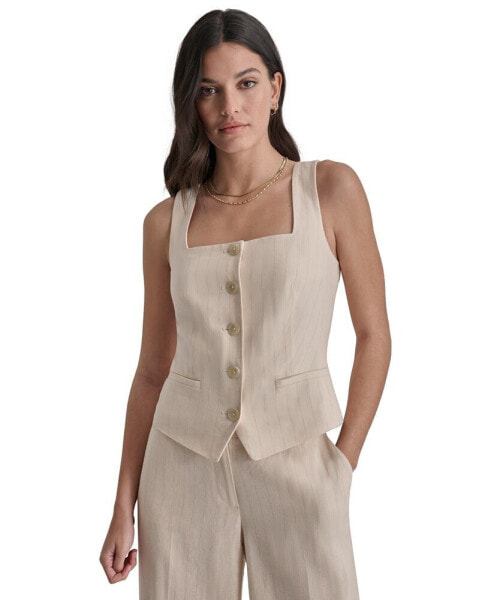 Women's Square-Neck Button-Front Sleeveless Top