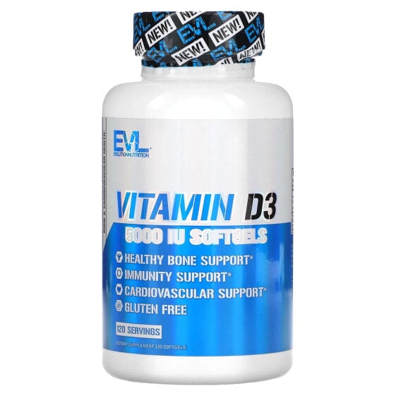 Витамины Evlution Nutrition Витамин D3, 5,000 IU, 120 капсул