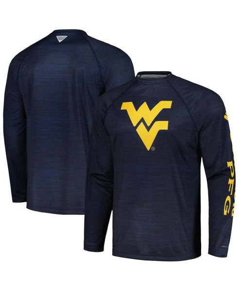 Men's Navy West Virginia Mountaineers PFG Terminal Tackle Omni-Shade Raglan Long Sleeve T-shirt