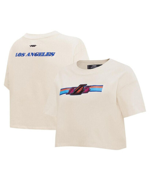 Women's Cream Los Angeles Lakers Retro Striper SJ Cropped Boxy T-Shirt