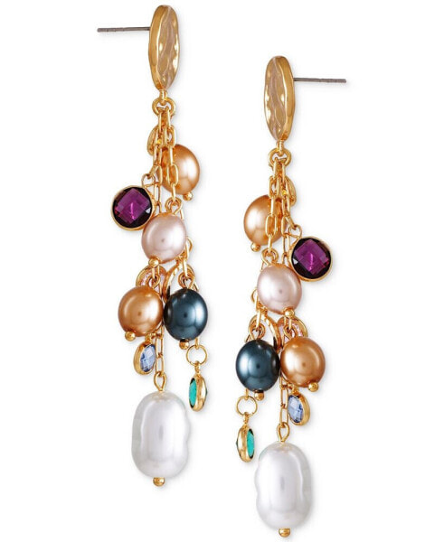 Gold-Tone Crystal & Imitation Pearl Linear Drop Earrings