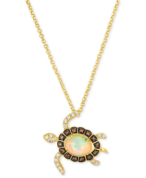 Le Vian chocolatier® Neopolitan Opal (1 ct. t.w.) & Diamond (1/2 ct. t.w.) Sea Turtle Adjustable 20" Pendant Necklace in 14k Gold