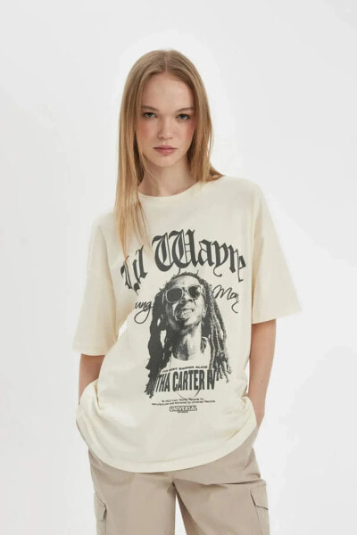 Coool Lil Wayne Oversize Fit Bisiklet Yaka Baskılı Kısa Kollu Tişört D1163axer103