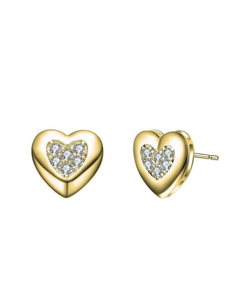 Sterling Silver 14k Gold Plated with 0.18ctw Lab Created Moissanite Pave Heart Stud Earrings