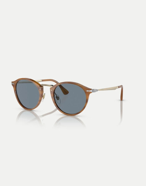 Persol po3166s phantos sunglasses in tortoise with blue lens in striped brown