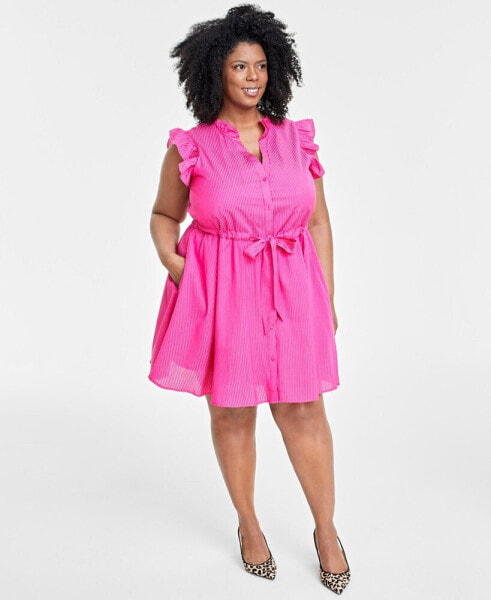 Trendy Plus Size Flutter-Sleeve Shirtdress, Created for Macy's