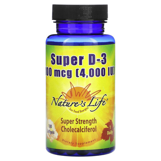 Витамин D Nature's Life Super D-3, 100 мкг (4 000 МЕ), 100 гелевых капсул