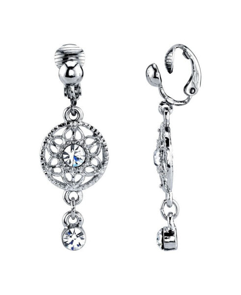 Silver Tone Crystal Drop Clip Earrings