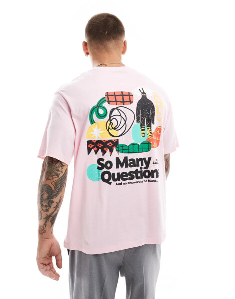 Jack & Jones oversized t-shirt with questions back print in pink