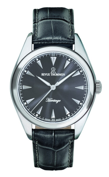 Revue Thommen Herren Armbanduhr Automatic Heritage Lederrmband grau 39 mm 21010.2522