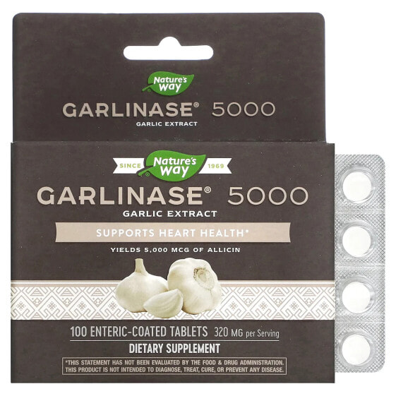 Трава чеснока NATURE'S WAY Garlinase 5000, 320 мг, 100 противоязвенных таблеток