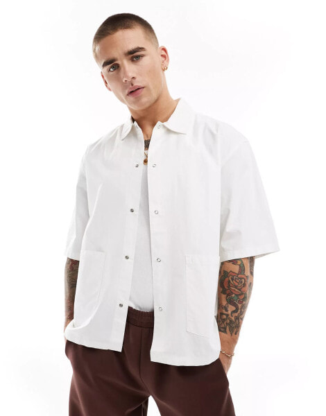 Weekday Newman relaxed fit shirt with utility pockets in off-white