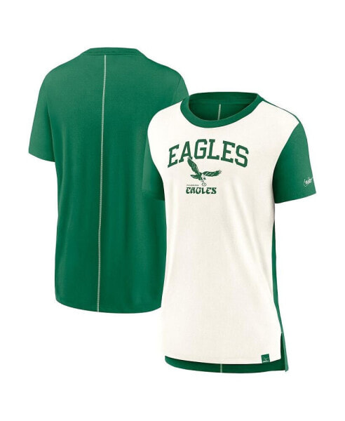 Women's Cream/Kelly Green Philadelphia Eagles Wordmark Tri-Blend T-Shirt