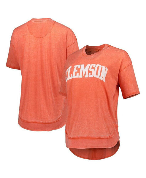 Women's Orange Distressed Clemson Tigers Arch Poncho T-shirt