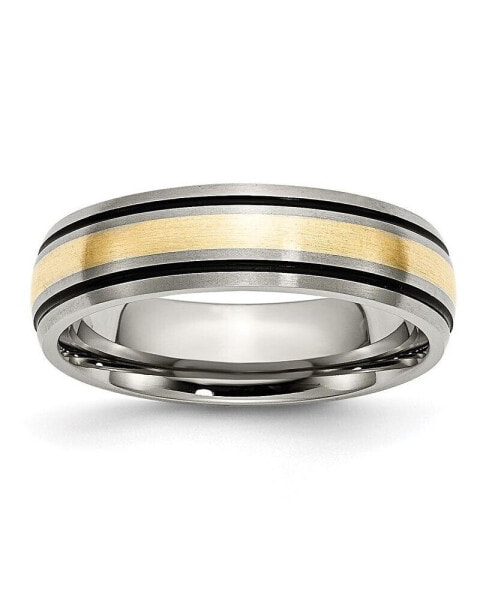 Titanium Antiqued and Brushed 14k Gold Inlay Grooved Band Ring