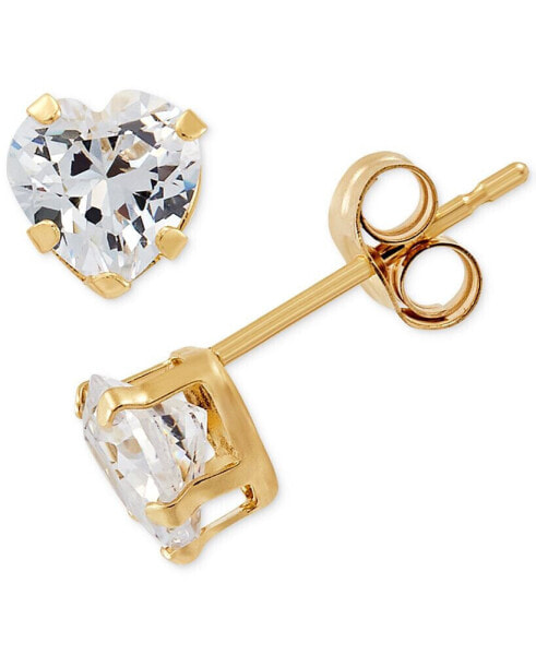 Cubic Zirconia Heart Stud Earrings in 14k Gold