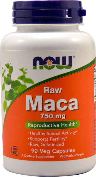 NOW Raw Maca Корень органической необработанной маки для здоровья репродуктивной системы 750 мг 90 растительных капсул
