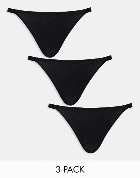 ASOS DESIGN 3 pack brief in cotton tanga briefs in black