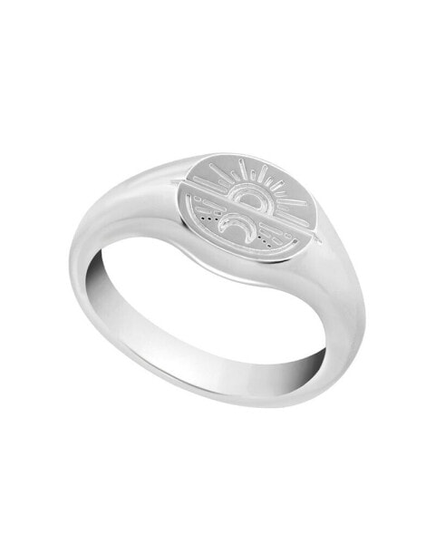 Silver Plated Sun Moon Disc Ring