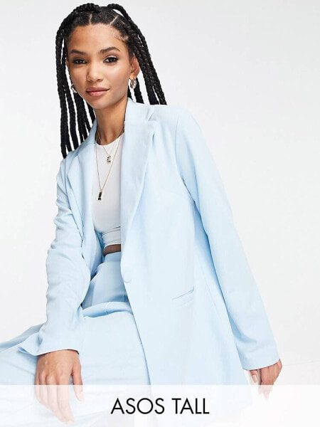 ASOS DESIGN Tall jersey slouchy suit blazer in pale blue