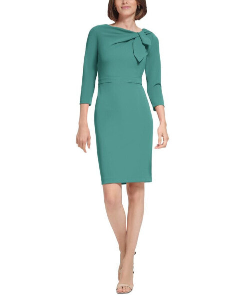 Women's Bow-Neck 3/4-Sleeve Sheath Dress