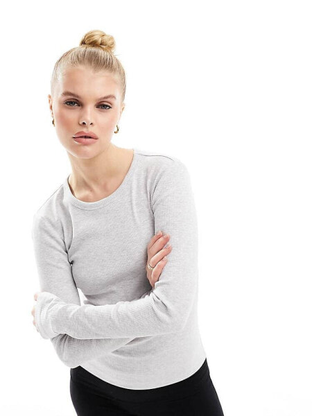 Vero Moda fine rib long sleeved top in light grey melange